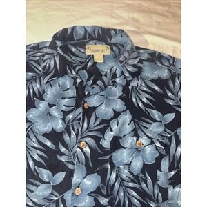 Vintage PARADISE COVES SILK SHIRT Hawaiian Camp Black/Green Floral Tropical Sz L